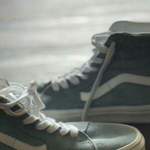 Vans White and Blue Classic High-Top Sneakers